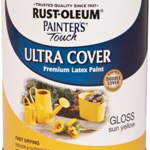 Rust-Oleum 1945502 Enamel Paint, Water, Gloss, Sun Yellow, 1 qt, Can, 120 sq-ft Coverage Area
