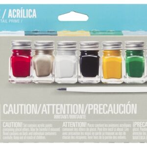 Testors 281235 Craft Paint Set, 0.25 oz, Includes: Red, Black, Gold, Silver, Gloss White and Gloss Yellow Acrylic Paints