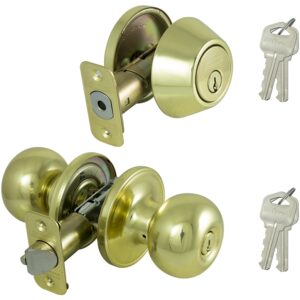 ProSource B9721BRA4F Deadbolt and Entry Lockset, Turnbutton Lock, Ball Design, Polished Brass, 3 Grade, Brass