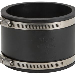 ProSource KJ-018 Coupling, 4 x 4 in, Clay to Clay, PVC, Black