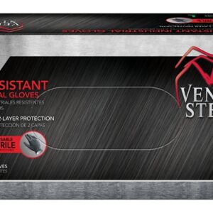 Venom Steel VEN6143N Disposable Gloves, 100 BX, L, Nitrile, Powder-Free, Black, 9-1/2 in L, Beaded Cuff