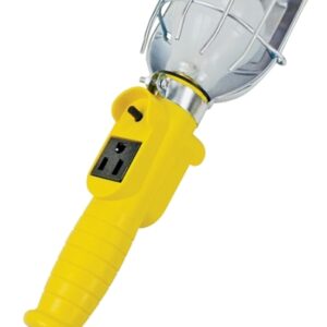 PowerZone ORTL010625 Work Light with Metal Guard and Single Outlet, 12 A, Incandescent Lamp, 25 ft L Cord, Yellow