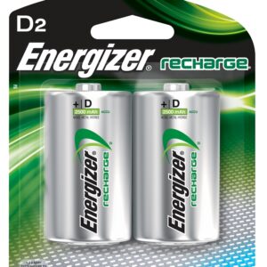 Energizer NH50BP-2 Battery, 1.2 V Battery, 2500 mAh, D Battery, Nickel-Metal Hydride, Rechargeable