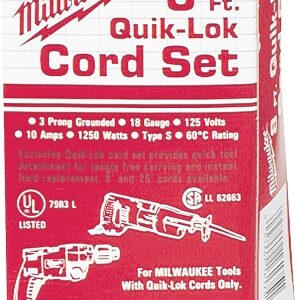 Milwaukee QUIK-LOK 48-76-4008 Extension Cord, 18 AWG Cable, 8 ft L, 10 A, 125 V