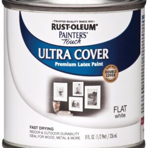 Rust-Oleum 1990730 Enamel Paint, Water, Flat, White, 0.5 pt, Can, 120 sq-ft Coverage Area