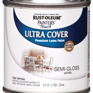 Rust-Oleum 1993730 Enamel Paint, Water, Semi-Gloss, White, 0.5 pt, Can, 120 sq-ft Coverage Area