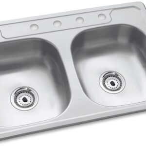 Sterling Middleton Series 14633-4-NA Kitchen Sink, 4-Faucet Hole, 33 in OAW, 22 in OAD, 6 in OAH, Stainless Steel