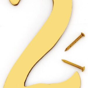 Hy-Ko BR-40/2 House Number, 3 in W x 6-3/4 in H Dimensions, Character: 2, 4 in H Character, 2-1/2 in W Character, Brass