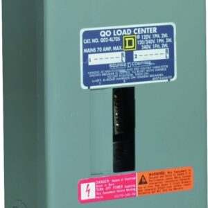 Square D QO QO24L70SCP Load Center, 70 A, 2 -Space, 4 -Circuit, Main Lug, NEMA 1 Enclosure, Plug Mounting, Gray