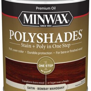 Minwax 61380444 Waterbased Polyurethane Stain, Satin, Liquid, Bombay Mahogany, 1 qt, Can