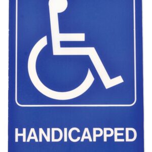 Hy-Ko D-17 Graphic Sign, Rectangular, HANDICAPPED, White Legend, Blue Background, Plastic, 5 in W x 7 in H Dimensions