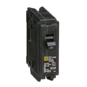 Square D Homeline HOM120CP Circuit Breaker, Mini, 20 A, 1-Pole, 120 V, Fixed Trip, Plug, Black