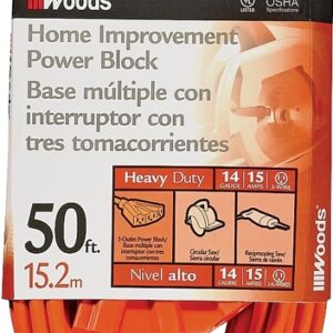 CCI 0826 Extension Cord, 14 AWG Cable, 50 ft L, 15 A, 125 V, Orange