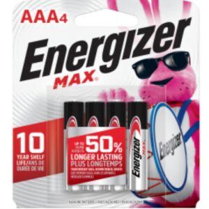 Energizer E92BP-4 Battery, 1.5 V Battery, 1250 mAh, AAA Battery, Alkaline, Manganese Dioxide, Zinc, 4/PK