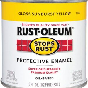 Rust-Oleum Stops Rust 7747730 Enamel Paint, Oil, Gloss, Sunburst Yellow, 0.5 pt, Can, 50 to 90 sq-ft/qt Coverage Area