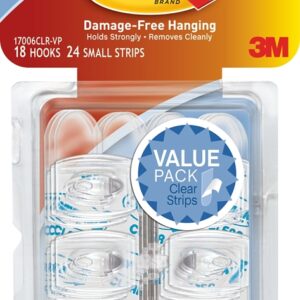 Command 17006CLR-VP Adhesive Hook, 0.5 lb, 18-Hook, Plastic, Clear