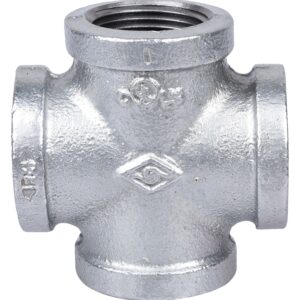 ProSource PPG180-25 Pipe Cross, 1 in, Female, Malleable Iron, 40 Schedule, 300 psi Pressure