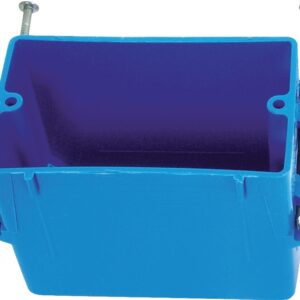 Carlon B118A Outlet Box, 18 cu-in, 1-Gang, 4-Knockout, PVC, Blue, Captive Nail