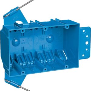 Carlon B344AB-UPC Outlet Box, 3 -Gang, PVC, Blue, Captive Nail, Bracket Mounting