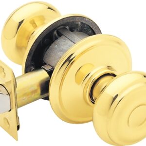Schlage F Series F10VGEO605 Passage Knob, Georgian, Round, 2-3/4 in Dimensions, Metal, Bright Brass, Reversible Hand
