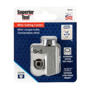 Superior Tool 35078 Tube Cutter, 7/8 in Max Pipe/Tube Dia, 1/8 in Mini Pipe/Tube Dia, Steel Blade
