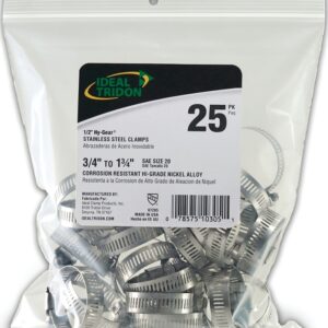 Ideal-Tridon Hy-Gear 67-6 Series 6720550 Worm Gear Hose Clamp, #20, 3/4 to 1-3/4 in, Stainless Steel