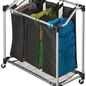 Honey-Can-Do SRT-01641 Elite Triple Laundry Sorter, Black/Silver, 15 in W, 32-3/4 in H, 30-3/4 in D