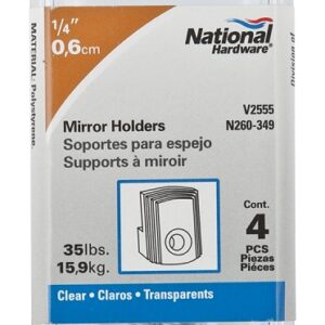 National Hardware V2555 Series N260-349 Mirror Holder, 35 lb, Plastic, Clear, Wall, 4/PK