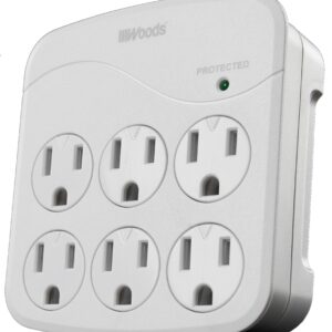 Woods 41076 Surge Protector, 120 VAC, 15 A, 6 -Outlet, 1440 J Energy, White