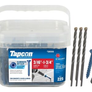 Tapcon 28555 Concrete Screw Anchor, T25 Screw, 3/16 in Dia, 1-3/4 in L, Steel, Climaseal, 225/PK