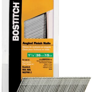 Bostitch FN1524-1M Finish Nail, 1-1/2 in L, 15 ga Gauge, Steel, Bright, Flat Head, Smooth Shank