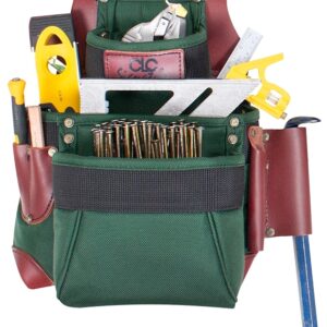 CLC Signature Elite Series 51685 Nail and Tool Bag, 10 in W, 7 in D, 13-3/4 in H, 7-Pocket, Nylon, Green