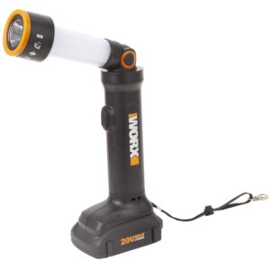 Worx WX027L Multi-Function Flashlight, 1.5 Ah, Lithium-Ion Battery, LED Lamp, 130, Black