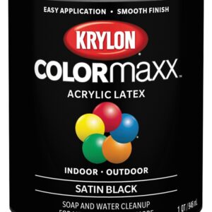 Krylon COLORmaxx K05626007 Exterior/Interior Paint, Satin, Black, 32 oz