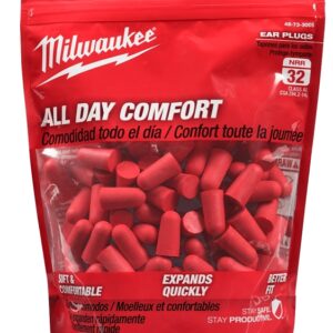Milwaukee 48-73-3005 Ear Plugs, 32 dB NRR, Tapered, Foam Ear Plug, Red Ear Plug, Includes: (100) Pairs of Ear Plugs