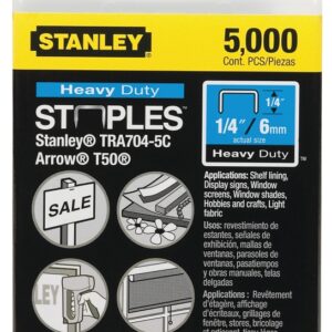 STANLEY TRA704-5C Staple, For: TR100, TR200, TRE500 Series, PHT150, PHT250, Arrow T-50 Staplers, 27/64 in W Crown