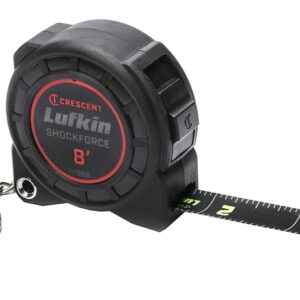 Crescent Lufkin Shockforce Nite Eye Series L1108B Keychain Tape Measure, 8 ft L Blade, 1/2 in W Blade, Nylon Blade