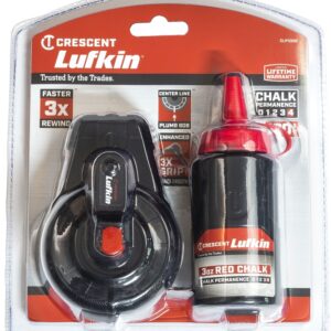 Crescent Lufkin CLP100R Chalk Reel, 3 oz Chalk Capacity, 100 ft L Line, Gear Rewind, 3:1 Gear Ratio, Red