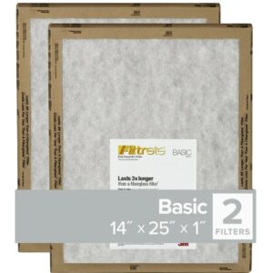 Filtrete FPL04-2PK-24 Air Filter, 25 in L, 14 in W, 2 MERV, For: Air Conditioner, Furnace and HVAC System