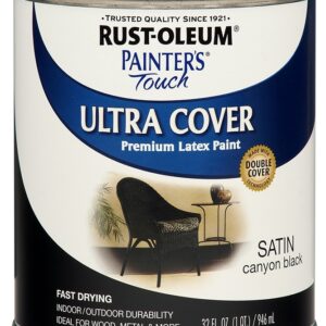 Rust-Oleum 267332 Multi-Purpose Paint, Water, Satin, Canyon Black, 1 qt, 120 sq-ft Coverage Area