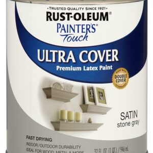 RUST-OLEUM PAINTER'S Touch 267335 Exterior Paint, Satin, Stone Gray, 1 qt