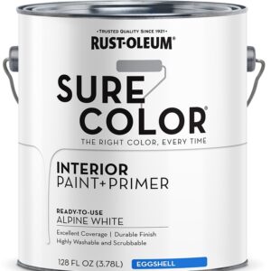 Rust-Oleum Sure Color 380219 Interior Wall Paint, Eggshell, Alpine White, 1 gal, Can, 400 sq-ft Coverage Area