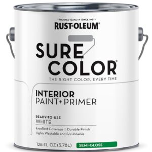 Rust-Oleum Sure Color 380227 Interior Wall Paint, Semi-Gloss, White, 1 gal, Can, 400 sq-ft Coverage Area