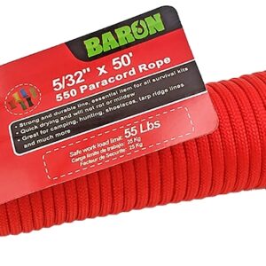Baron 63015 550 Paracord, 5/32 in Dia, 50 ft L