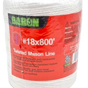 Baron 70817 Twisted Mason Line, #18 Dia, 800 ft L, 13 lb Working Load, Polyester, White