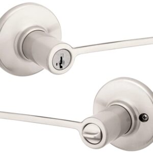 Kwikset 405LRL 15 SMT Entry Knob, Lever Handle, Satin Nickel, Zinc, Re-Key Technology: SmartKey, 3 Grade