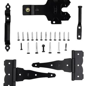 National Hardware Deluxe N109-308 Latch Decorative T-Hinge Gate Kit, Heavy-Duty, Steel, Black