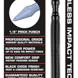 Hit Tool CP0PP0 Prick Punch and Center Punch, 1/8, 3/16 in Tip, 7 in L, Steel, Black-Oxide