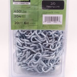 Baron 45952 Passing Link Chain, 2/0, 20 ft L, 450 lb Working Load, Low Carbon Steel, Electro Galvanized/Zinc Plated