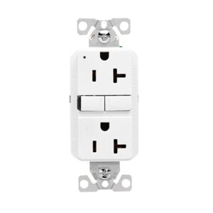 Eaton GF20W GFCI Receptacle, 125 V, 20 A, NEMA: NEMA 5-20R, Back, Side Wiring, White